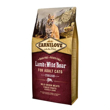 Carnilove Cat Adult Lamb &amp; Wild Boar Sterilised- Bárány &amp; Vaddisznó Hússal 6kg