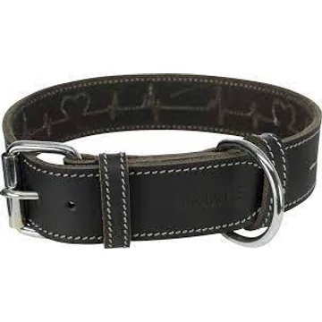 Trixie Greased Leather Collar - bőr nyakörv (fekete,szívritmus mintával) kutyák részére (M) 38-47cm/40mm