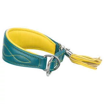 Trixie Active Comfort - bőr nyakörv (benzizöld/sárga) agarak részére (S-M) 33-42cm/60mm