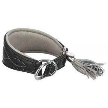 Trixie Active Comfort Sighthound - bőr nyakörv (fekete/szürke) agarak részére (XS)21–26 cm/40mm