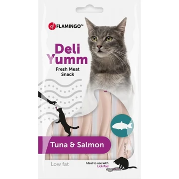Flamingo Deli Yumm Fresh Meat Snack - tonhalas és lazacos püré macskáknak 5 x 14 g