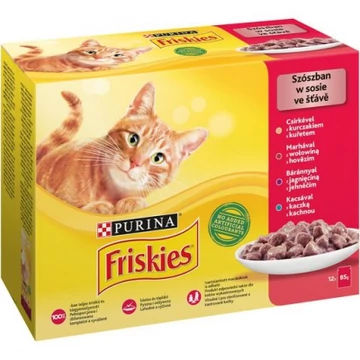 Friskies nedves macskaeledel szószban - csirkével, marhával, báránnyal, kacsával 10 x 85 g