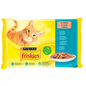 Friskies nedves macskaeledel szószban - lazaccal, tonhallal, szardíniával, tőkehallal 4 x 85 g