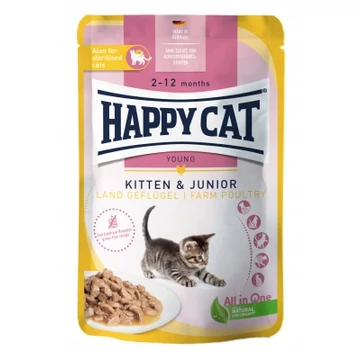 Happy Cat pouch szósz kitten-junior baromfi macskák részére 85 g