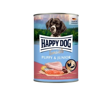 Happy Dog Supreme Sensible Puppy&Junior konzerv, csirke, lazac és burgonya ízesítésű nedves állateledel kölyök és fiatal kutyák számára 6x400 g 400 g