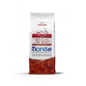 Monge Mini Adult MONOPROTEIN Bárány, Rizs és Burgonya 7,5 Kg 12 kg