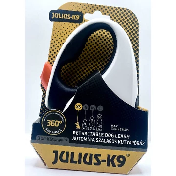 JK9 Retractable Dog Leash -  automata szalagos póráz (fekete-fehér-narancs) kutyák részére (XS) 3 méter