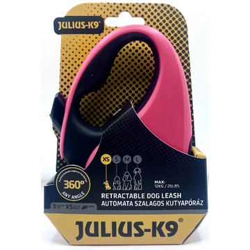 JK9 Retractable Dog Leash -  automata szalagos póráz (pink-fekete) kutyák részére (XS) 3 méter