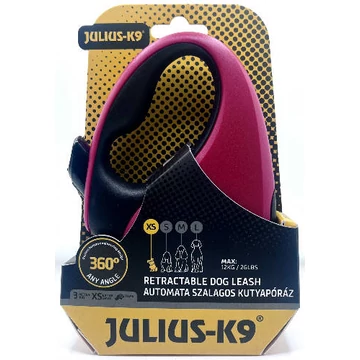 JK9 Retractable Dog Leash -  automata szalagos póráz (piros-fekete) kutyák részére (XS) 3 méter