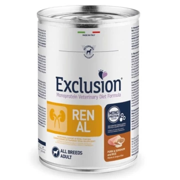 Exclusion Renal Pork & Sorghum and Rice konzerv kutyák számára 400 g