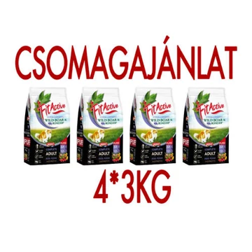 CSOMAGAJÁNLAT: FitActive PURE Hypoallergenic Wild boar -Rosehip (vaddisznó,csipkebogyó) - 4 x 3kg