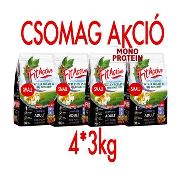 CSOMAGAJÁNLAT: FitActive PURE Hypoallergenic WILD BOAR&ROSEHIP (vaddisznó,csipkebogyó) - 4 x 3kg - SMALL