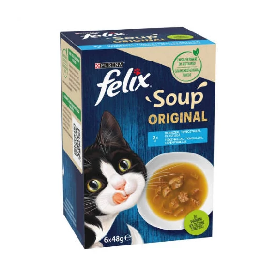 Felix Soup Originl - kiegészítő eleség (tőkehal,lepényhal,tonhal) macskák részére (6x48g)