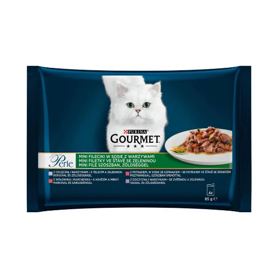 Gourmet Perle grillezett falatok szószban (borjú,vad,marha,pisztráng) nedvestáp - macskák részére (4x85g)