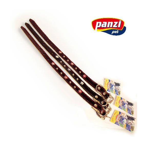 Nyakörv (bőr, gyantásvirággal) kutyák részére (több féle színben) 15mm/40cm (28g)