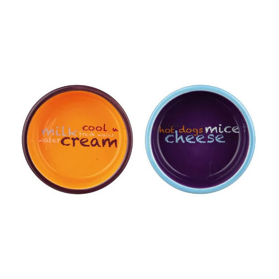 Trixie Bowl Set - kerámia tál (színes,mintás) fém állványban macskák részére (2x0,3l /Ø12cm)