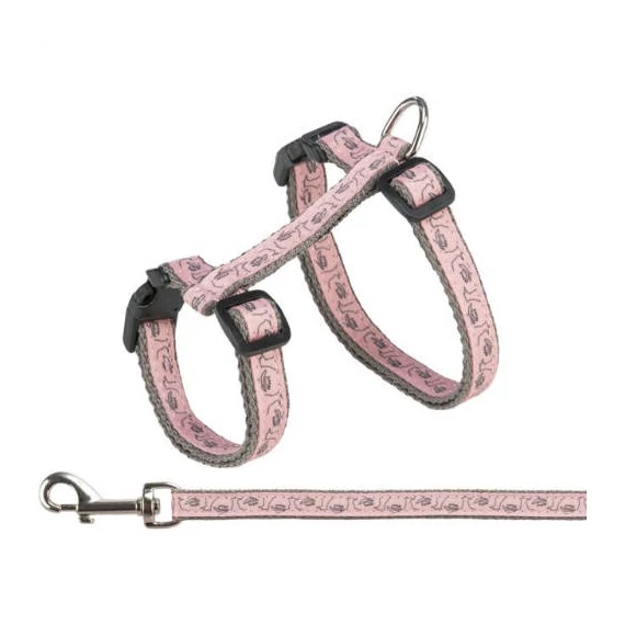 Trixie Cat Harness with Lead - hám és póráz szett (szürke/pink színben) macskák részére (27–45 cm/13 mm, 1.20 m)