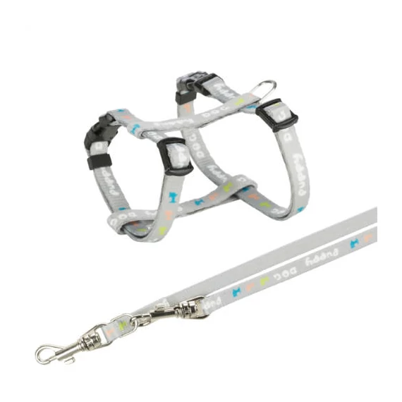 Trixie Junior Puppy H-Harness with Leash - hám és póráz szett (világosszürke) M-L (27-45cm/10mm)2m