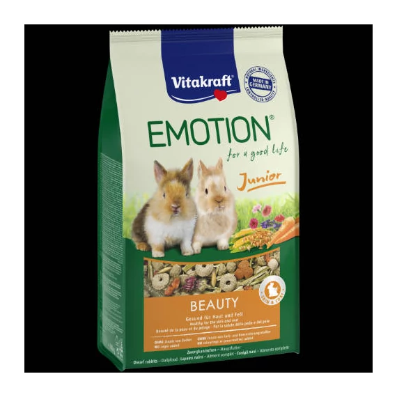 Vitakraft EMOTION Beauty Junior Rabbit - Teljesértékű eledel (egészséges bőr,szőr) fiatal nyulak részére (600g)