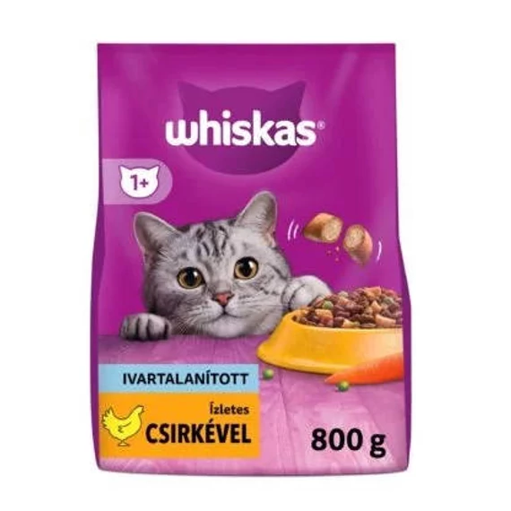 Whiskas Adult Sterile Chicken +1 - Szárazeledel (csirkehússal) felnőtt macskák részére (800g)