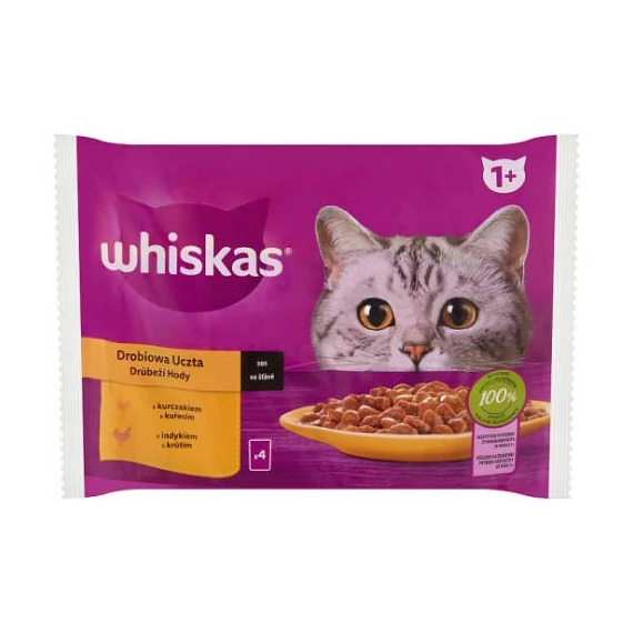 Whiskas Poultry feasts 1+ – Nedves eledel (csirke-, pulyka-, aszpikban ) macskák részére (4x85g)