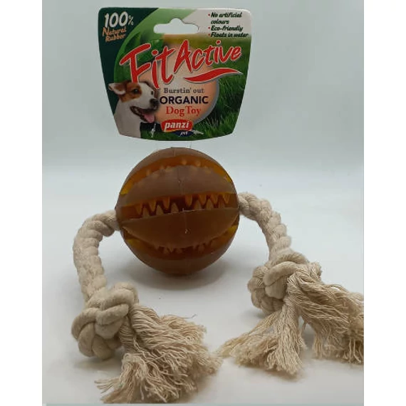 Fitactive natúr gumijáték Dental Ball kötélen - játék kutyák részére