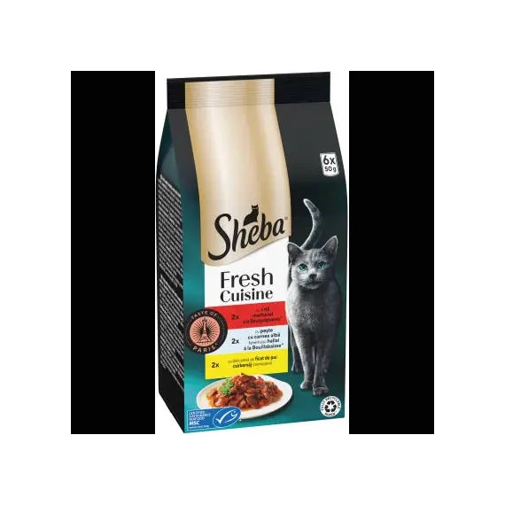 Sheba Taste of Paris - alutasakos (marha, fehérhúsú hal) felnőtt macskák részére (6x50g)