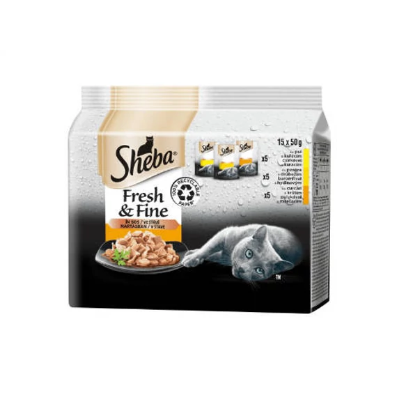 Sheba Fresh & Fine Adult - Alutasakos mártásban (Baromfi) felnőtt macskák részére (15x50g)