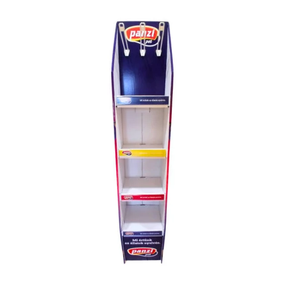 Panzi Display, keskeny, 4 polcos, színes karton 30cmx160cm