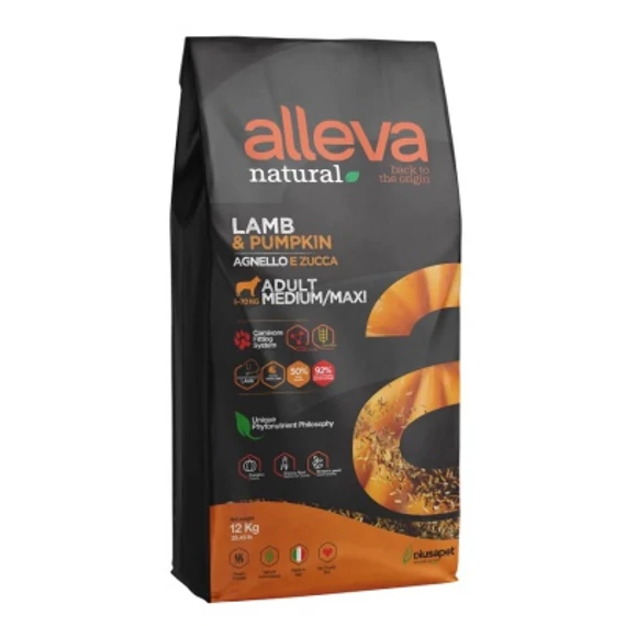 Alleva Natural Adult Medium/Maxi Dog - bárány és sütőtök 12 kg