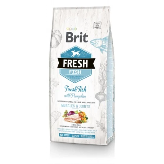 Brit Fresh Adult Large Dogs Muscles & Joints - Hal és sütőtök 12 kg