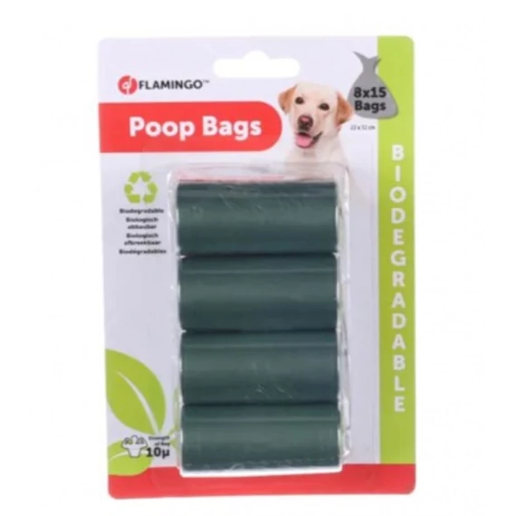 Flamingo bio (lebomló) kutyagumigyűjtő zacskó - zöld 8 x 15 db