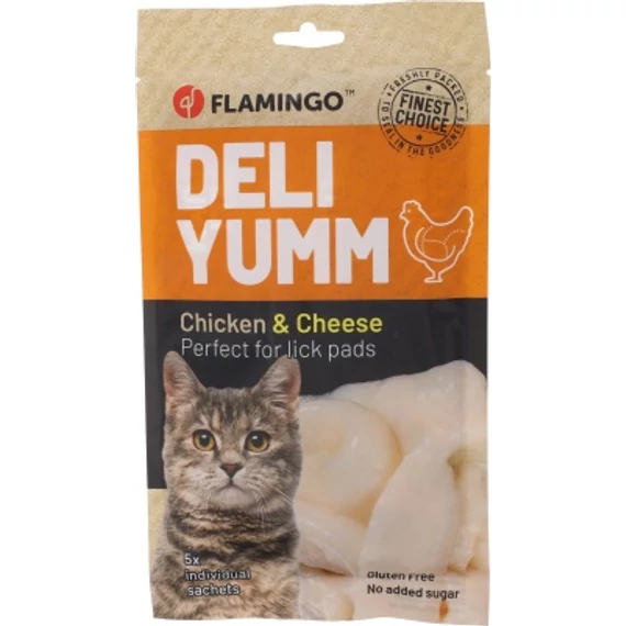 Flamingo Deli Yumm Snack - csirkés-sajtos püré macskáknak 5 x 14 g