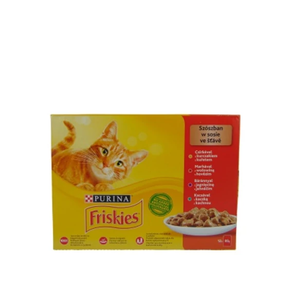 Friskies nedves macskaeledel szószban - csirkével, marhával, báránnyal, kacsával 12 x 85 g