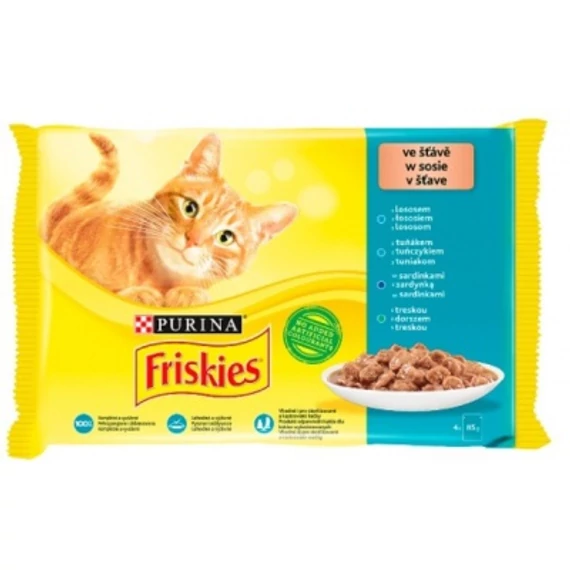 Friskies nedves macskaeledel szószban - lazaccal, tonhallal, szardíniával, tőkehallal 4 x 85 g