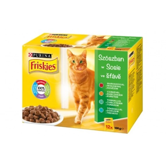 Friskies nedves macskaeledel szószban - marhával, csirkével, tonhallal, tőkehallal 12 x 85 g