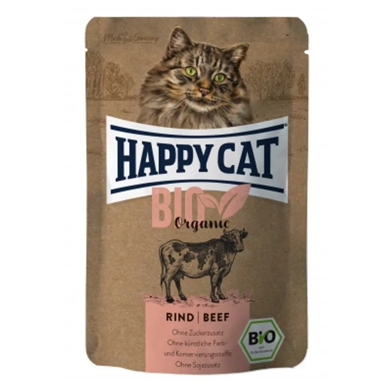 HAPPY CAT POUCH HÚS BIO MARHA ÁLLATELEDEL MACSKÁK SZÁMÁRA 12X85 G 500 g