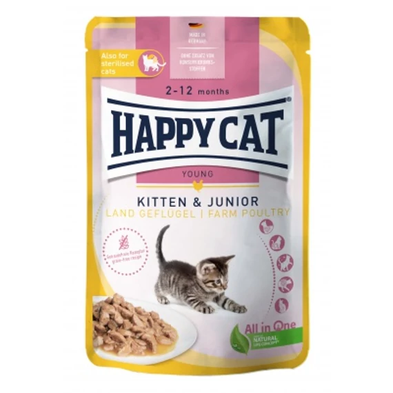 Happy Cat pouch szósz kitten-junior baromfi macskák részére 85 g