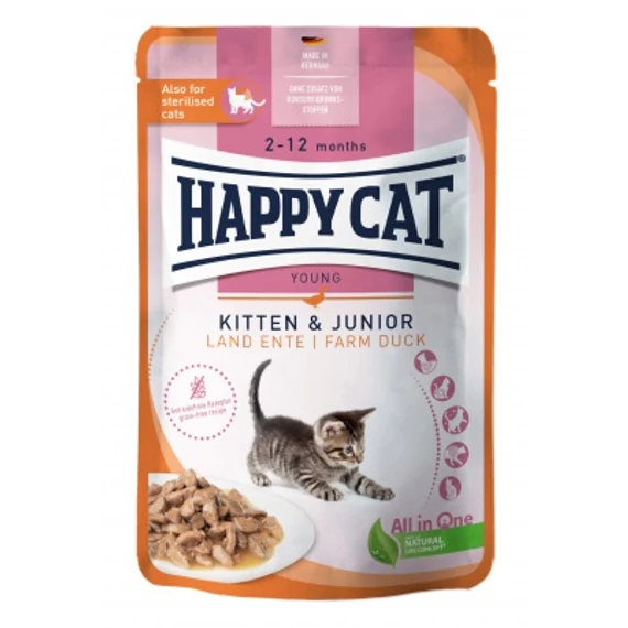 Happy Cat pouch szósz kitten-junior kacsa macskák részére 20 x 85 g