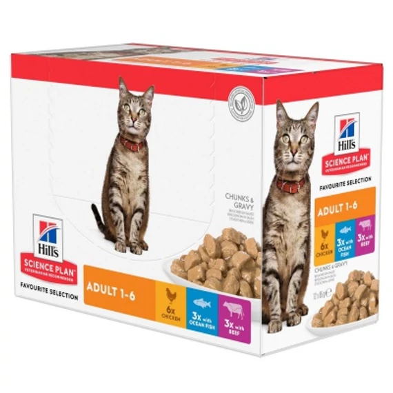 Hill's Science Plan Adult nedves macskatáp, csirke-hal-marha 12 x 85 g