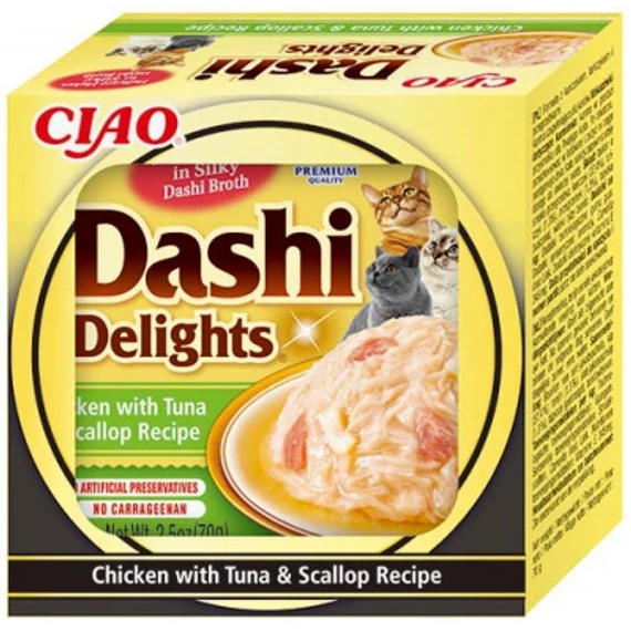 Inaba Cat Churu Dashi Delights - csirke-tonhal-fésűkagyló 70 g