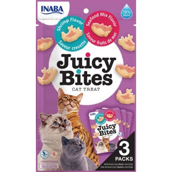 Inaba  Cat Juicy Bites - garnélarák és tenger gyümölcsei 3 x 11.3 g