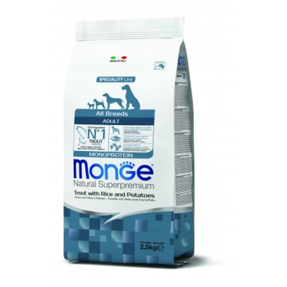 Monge All Breeds Adult MONOPROTEIN Pisztráng, Rizs és Burgonya 2,5 Kg 12 kg