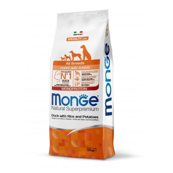Monge All Breeds Puppy & Junior Kacsa, Rizs és Burgonya 12 Kg 12 kg