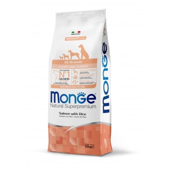 Monge All Breeds Puppy & Junior MONOPROTEIN Lazac és Rizs 12 Kg 12 kg