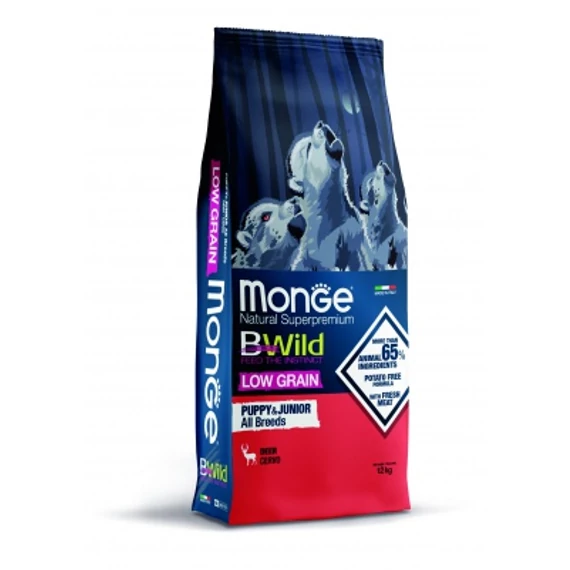 Monge BWild All Breed Low Grain Puppy & Junior száraz kutyatáp - szarvas 12 kg