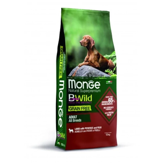 Monge BWild Grain Free All Breeds Adult száraz kutyatáp - bárány, burgonya, borsó 12 kg