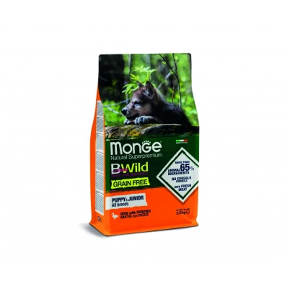 Monge BWild Grain Free Puppy & Junior All Breeds - kacsa burgonyával 2.5 kg