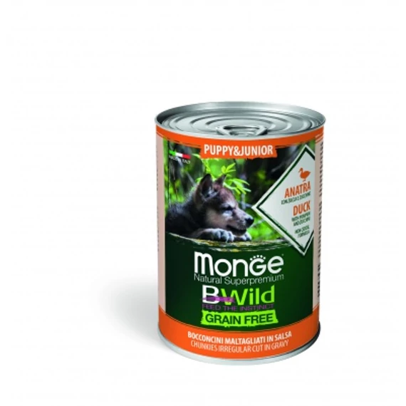 Monge BWild Grain Free Puppy & Junior kutyakonzerv - kacsa sütőtökkel és cukkinivel 400 g