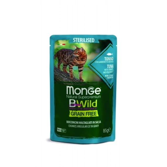 Monge BWild Grain Free Sterilised nedves macskatáp - tonhal rákkal és zöldségekkel 85 g